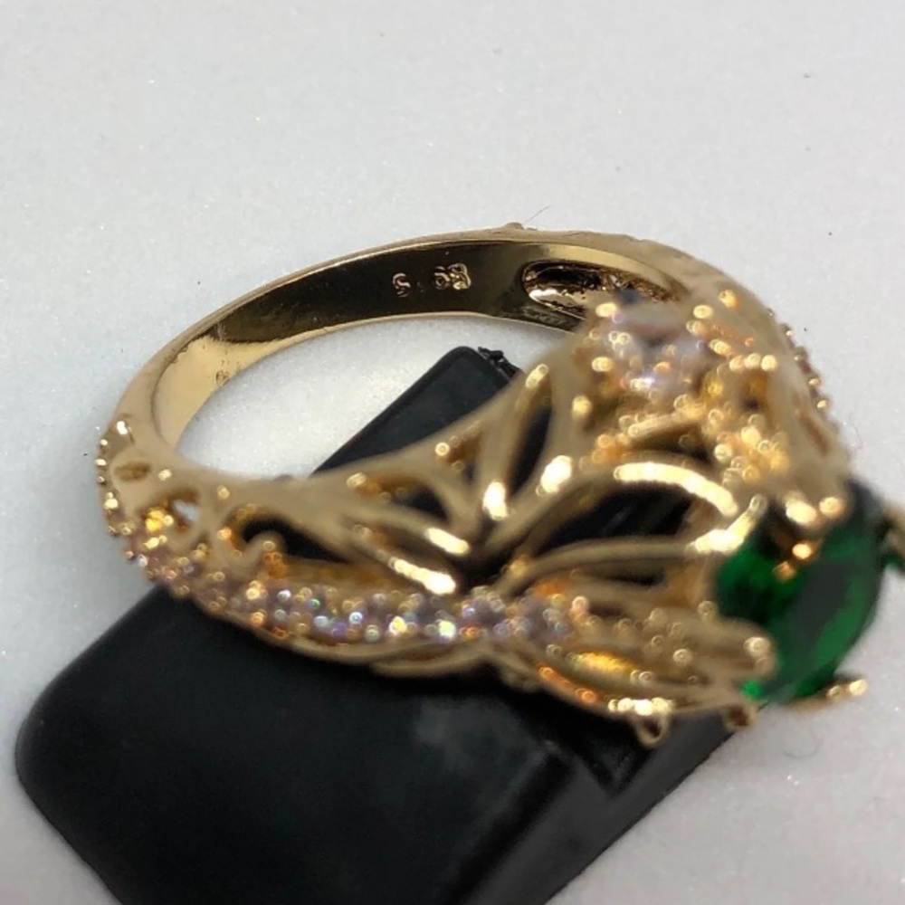 Emerald & Gold Overlay 925 Sterling Silver Ring - Picture 6 of 7
